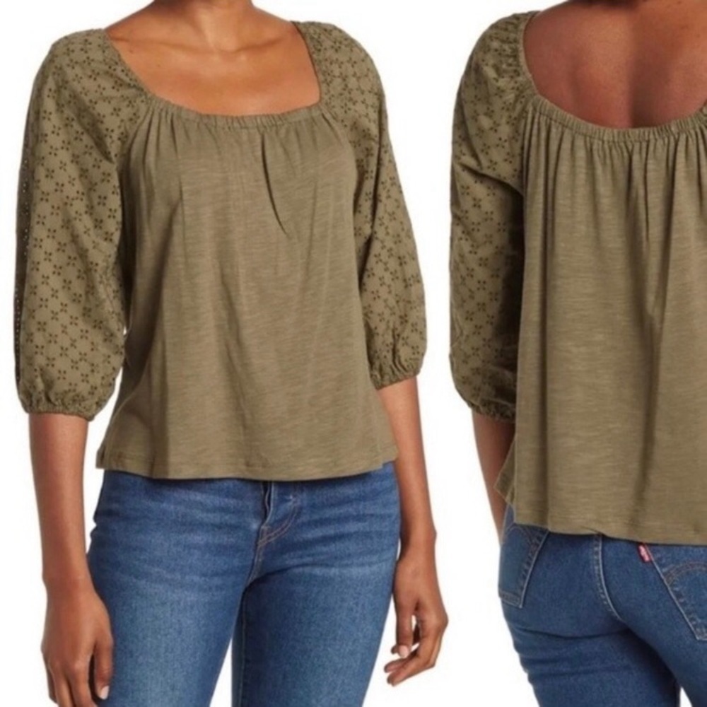 Sanctuary | Green Zooey Square Neck or Off Shoulder Eyelet Lace Top